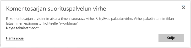 Näyttökuvassa näkyy suorituksenaikainen virhe.