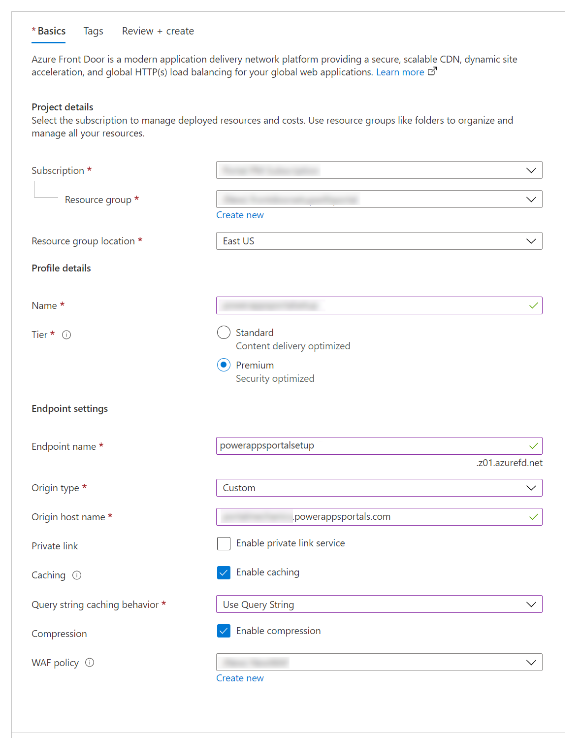 Azure Front Doorin ja asetusten luominen.