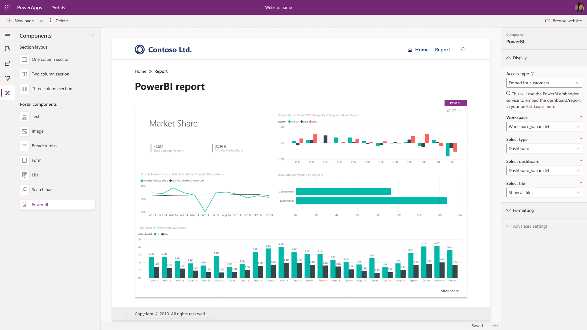 Power BI Embedded komponenttina