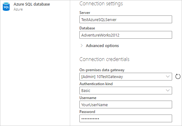 Anna Azure SQL -tietokannan verkkoyhteys.