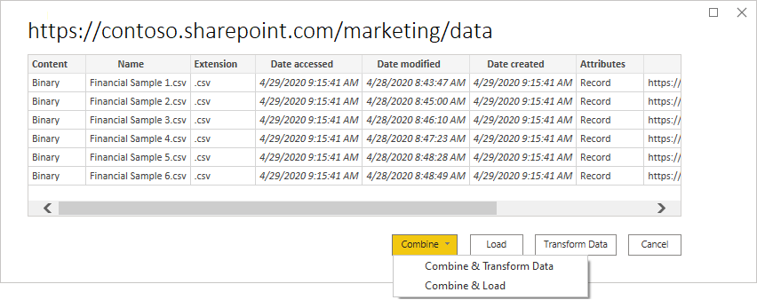 Yhdistä tiedostot SharePoint-kansiosta.