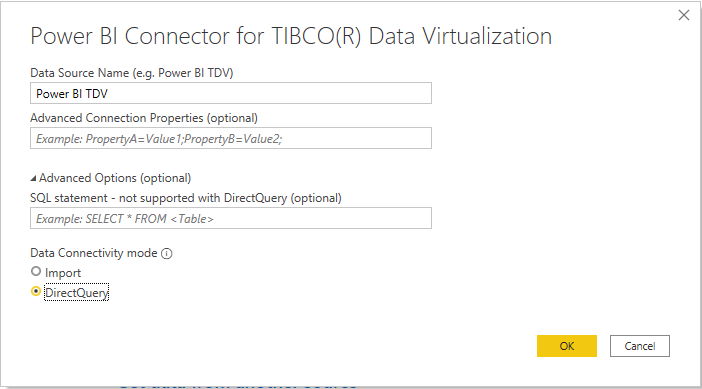 TDV-yhteyden muodostin Power BI:ssä.