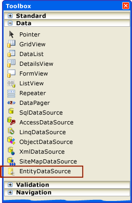 EntityDataSource Toolbox item