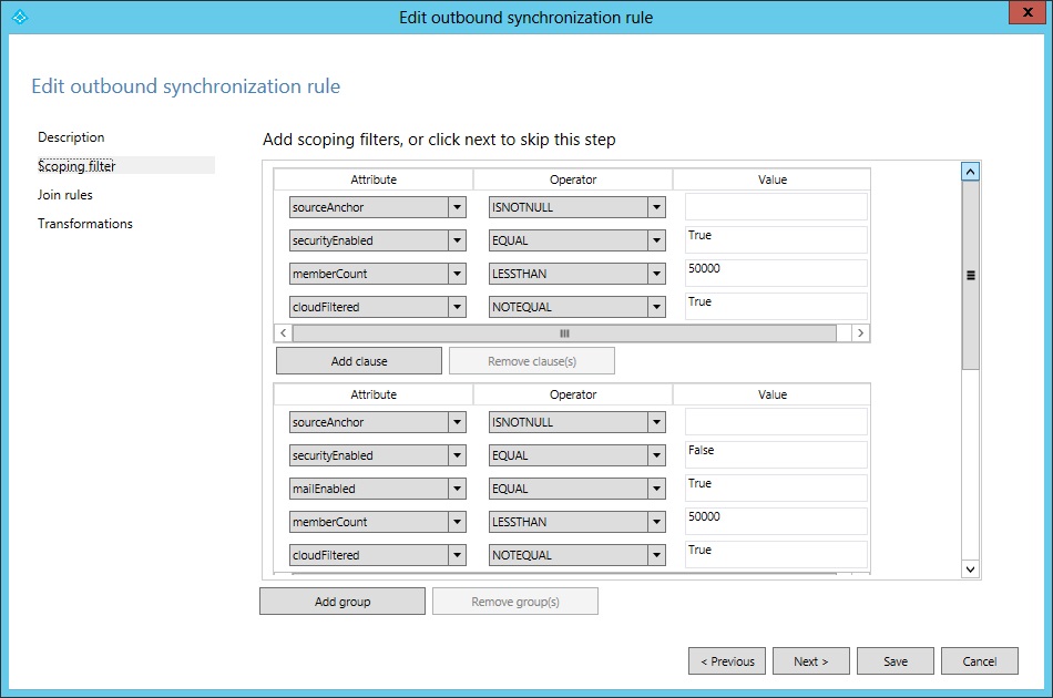 Edit outbound synchronization rule