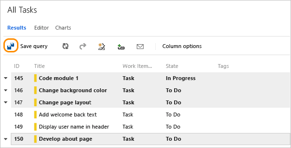 TFS 2015, web portal, query results page, Bulk modify save results