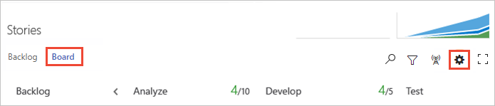 Screenshot that shows the Settings icon on the Kanban board.