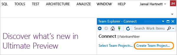 New link on Connect page (Team Explorer)