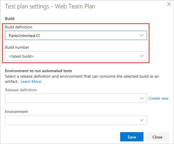 Selecting the build and build number