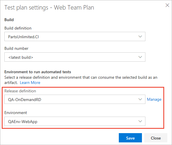 Selecting the release pipeline and stage