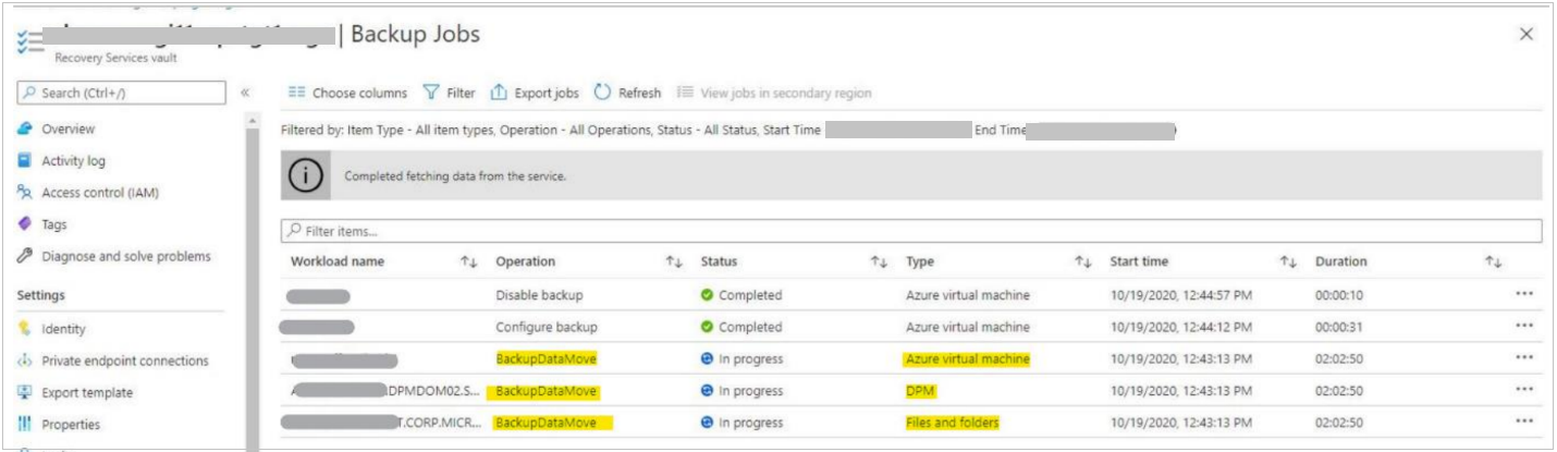 monitor progress of move jobs.