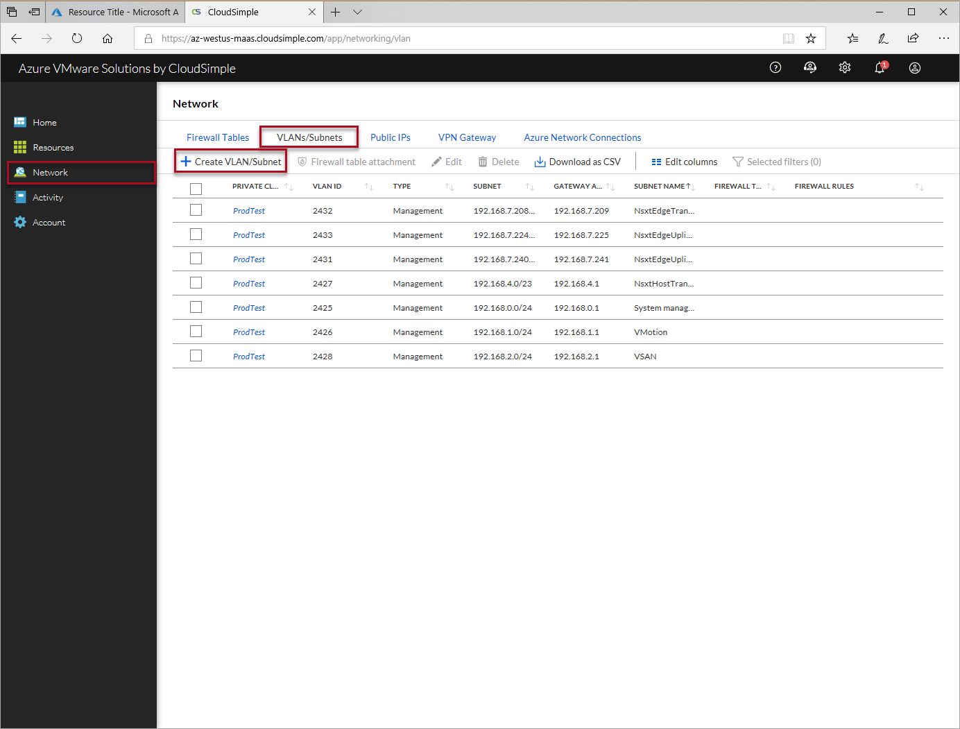 Create VLAN/Subnet