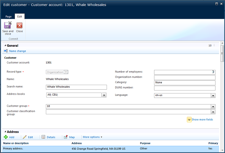 Enterprise Portal details form in edit mode