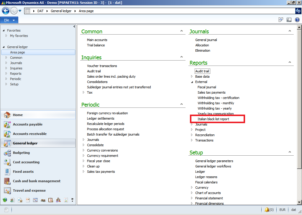 Italian blocklist report menu item display