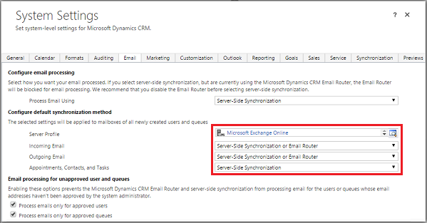 System Settings for server-side synchronization