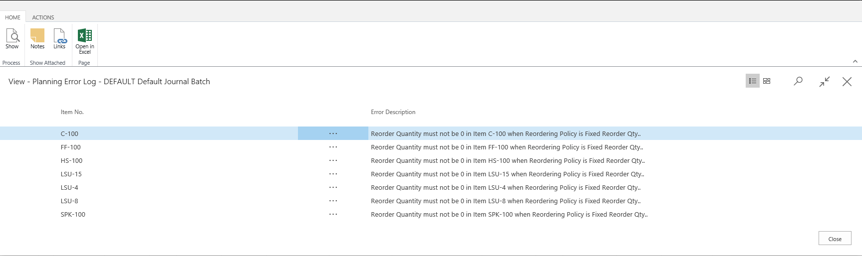 Supply Planning Error Log: Visual Example