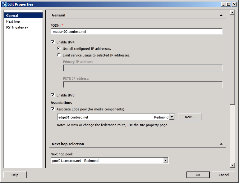 Lync Server general properties page with FQDN