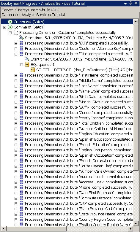 SQL queries 1 node in Deployment Progress window