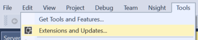 Extensions and Updates menu in Visual Studio