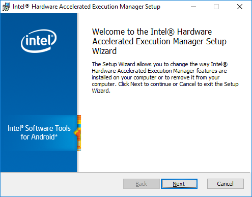 Intel Hardware Accelerated Execution Manager Setup window