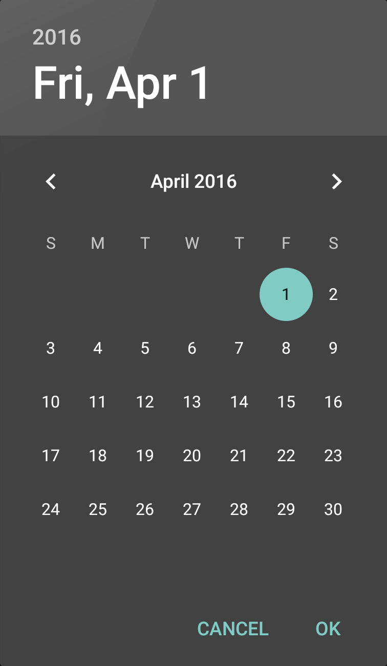 Closeup of Date Picker dialog