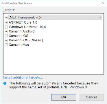 Select the target platforms for the library