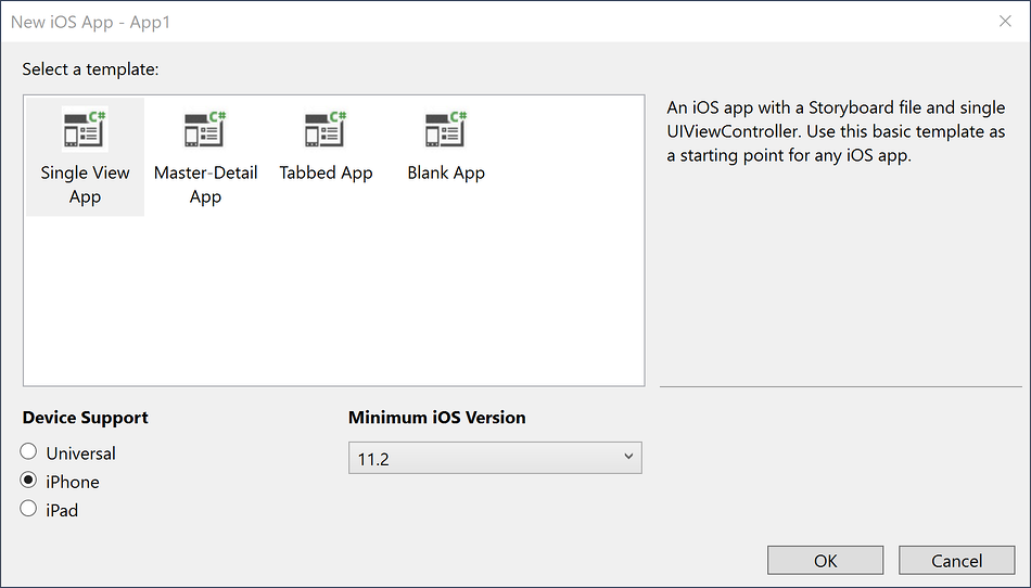 Select Single View project template