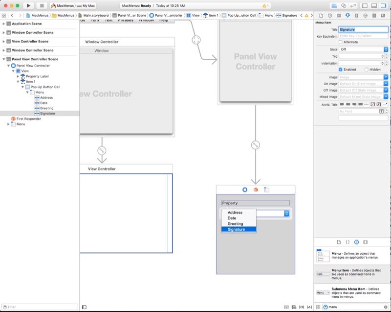 Configuring the menu items