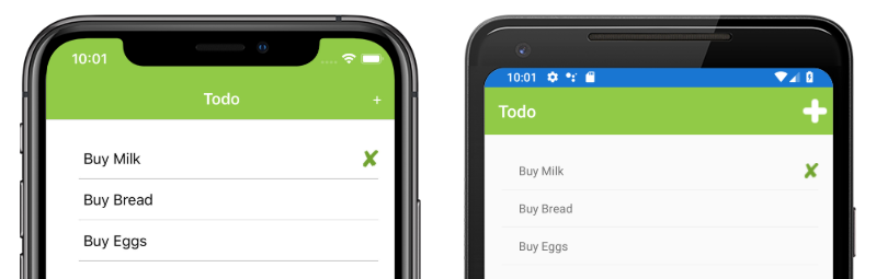 Screenshots of the Todolist app on iOS and Android