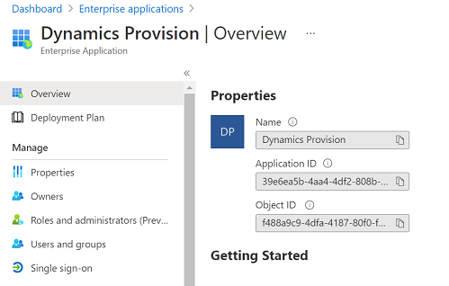 The Dynamics Provision screen.