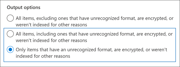 Choose the second or third option to export partially indexed items.