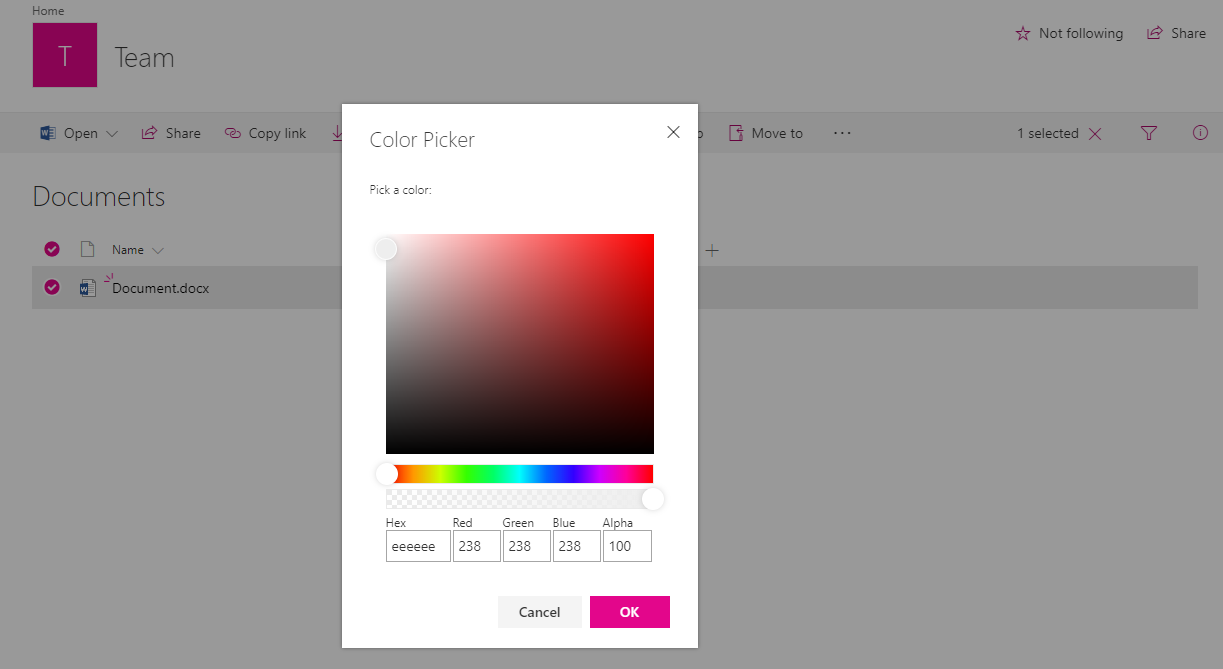 Color Picker rendered in dialog mode