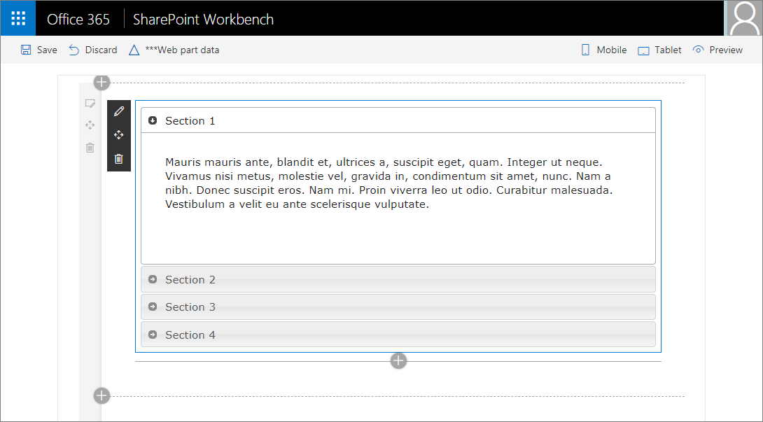 Screenshot of a web part that includes a jQuery Accordion