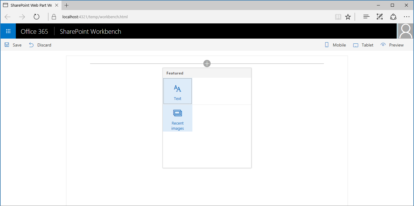 Web part toolbox showing the preconfigured version of the web part