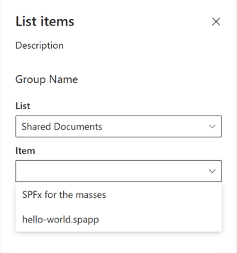 List item dropdown open in the web part property pane