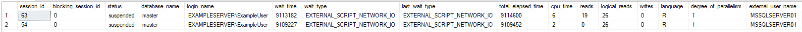 Output from the active settings query