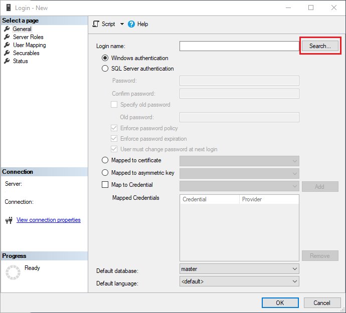 Click search to add new login for machine learning