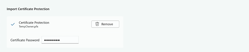 Screenshot of import certificate protection.