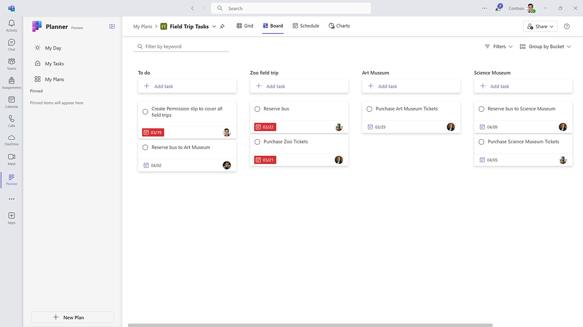 Screenshot of educator tasks to prepare for a school field trip in Planner.