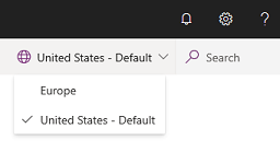 Screenshnot of the region selector, showing United States - Default being selected.