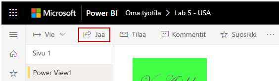 Jaa-linkin näyttökuva Power BI palvelussa.