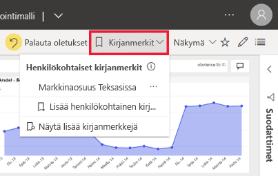 Laajennettujen kirjanmerkkien ruudun näyttökuva.