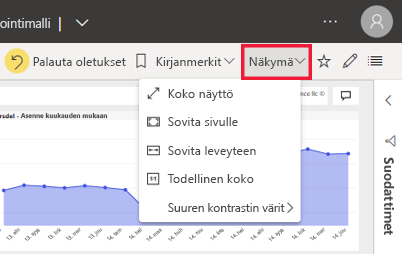 Näytä-valikkovaihtoehtojen Power BI näyttökuva.