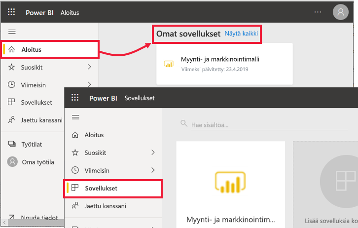 Sovelluskuvakkeen Power BI näyttökuvake palkkiin.