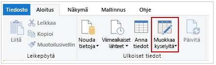 Näyttökuva Muunna tiedot -painikkeesta.