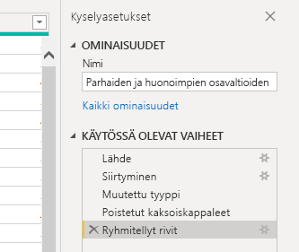 Kyselyasetusten valintaikkunan näyttökuva.