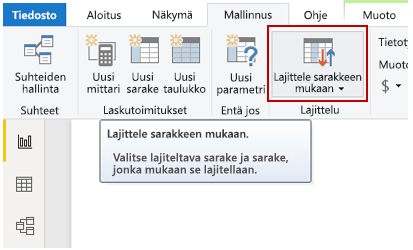 Näyttökuva Lajittele sarakkeen mukaan -kentästä.