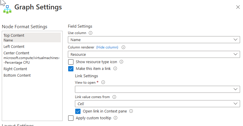 Screenshot that shows the settings for the top content of a graph in a workbook.