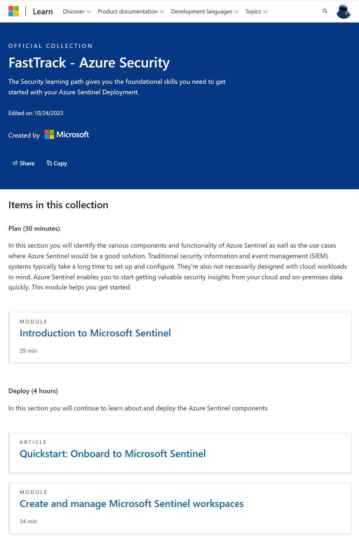 Näyttökuva FastTrack – Azure Security Official Collection -kokoelmasta, jonka on tehnyt Microsoft