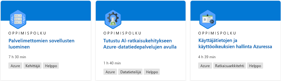 Näyttökuva, jossa näkyy Microsoft Learn -sivuston oppimispolku