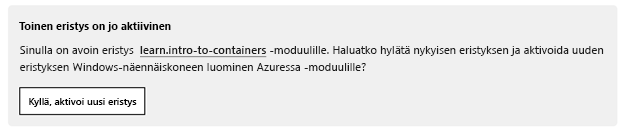 Ilmoitus siitä, että toinen eristys on aktivoitu, ja painike uuden eristyksen aktivoimiseksi.